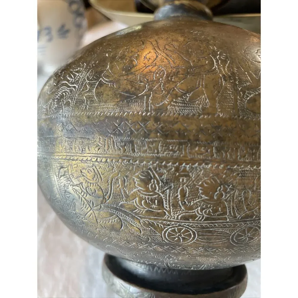 Antique Hindu Religious Holy Water Pot Deity God Engraved